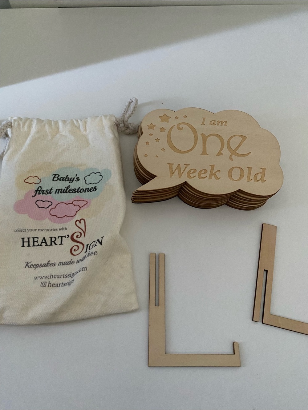 Heart’s Sign Wooden Baby Milestone Cloud Cards Set with Stand - 12 Pcs